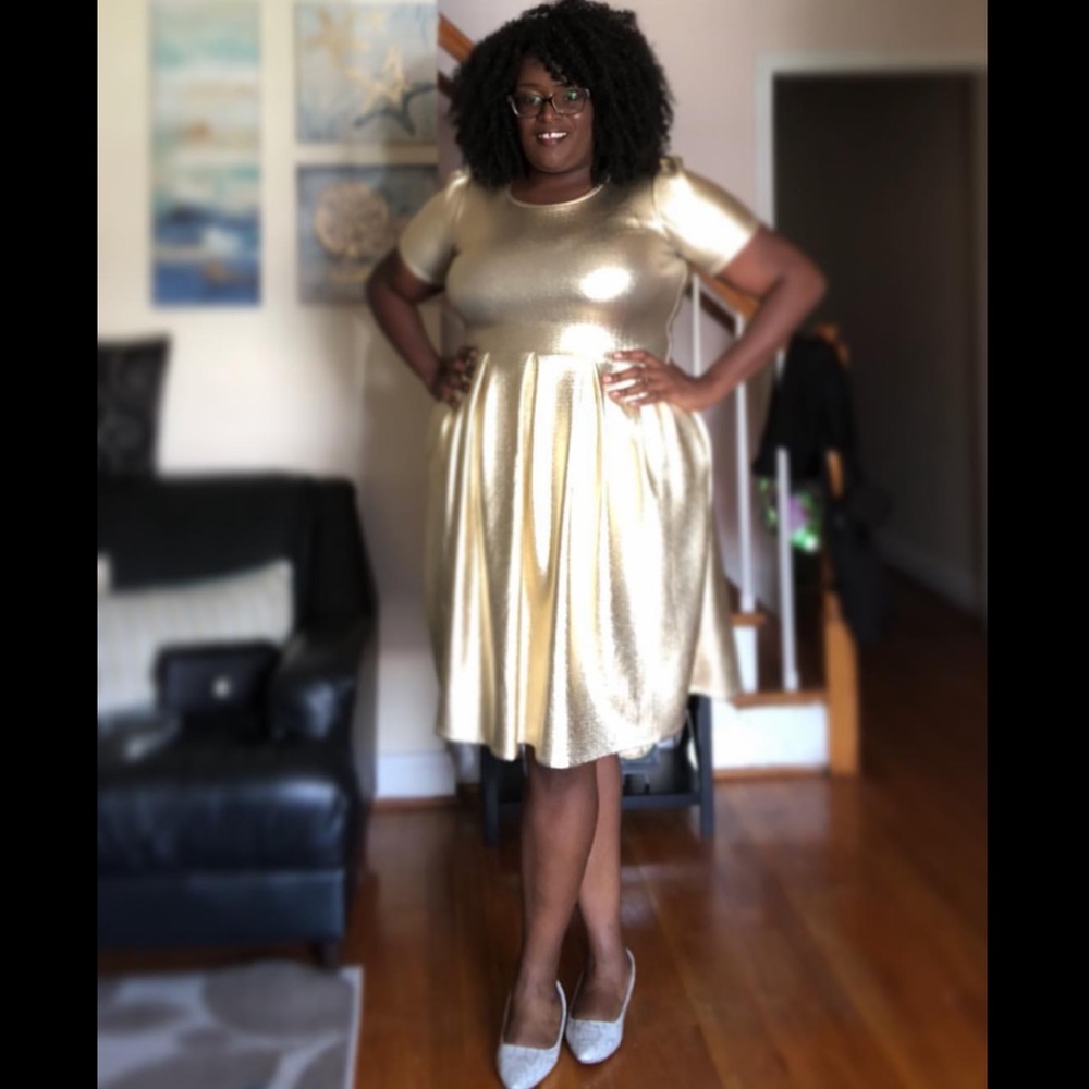 Gold “Amelia” skater dress